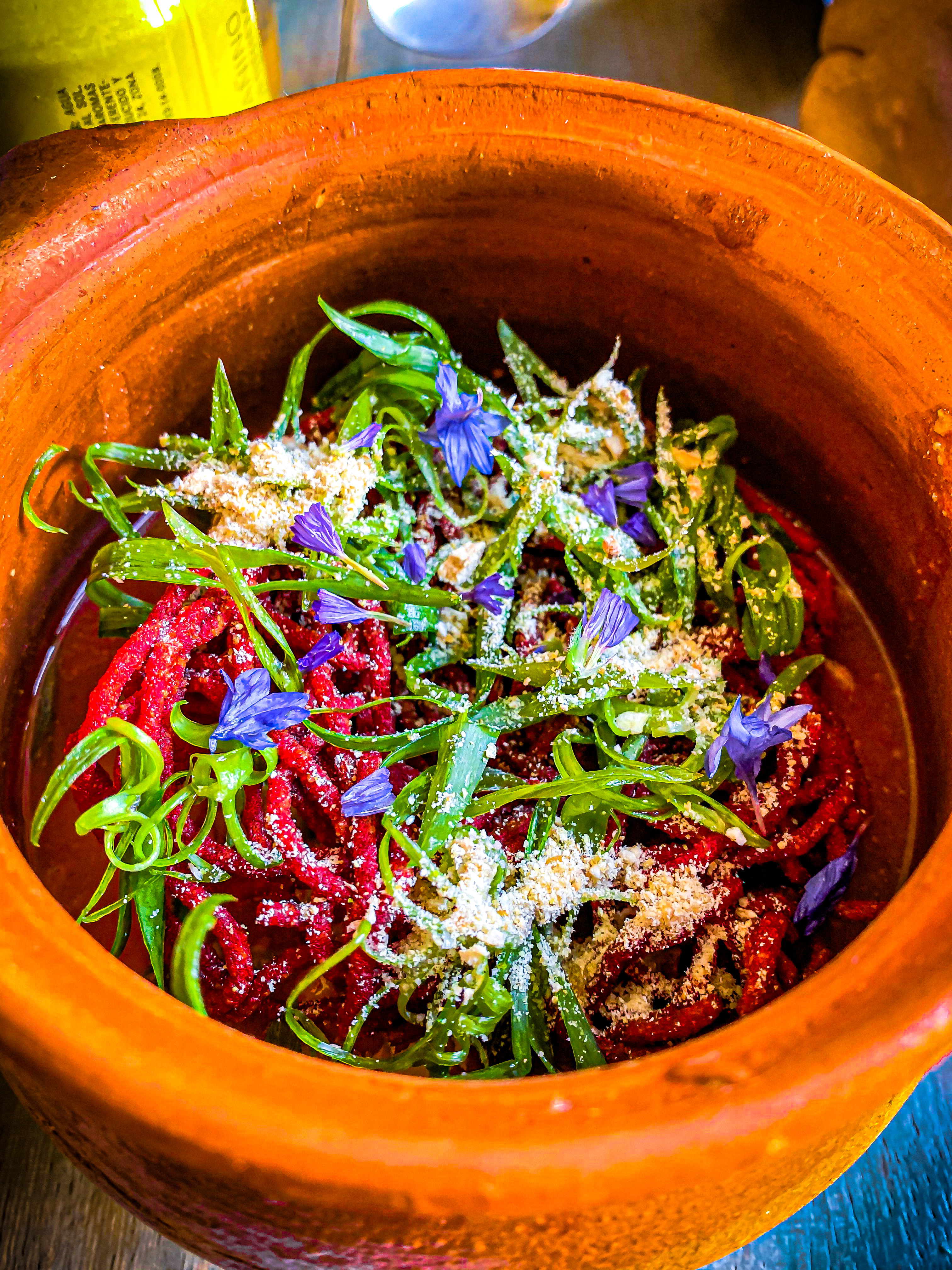 Traditional Bolivian dish with edible flowers
